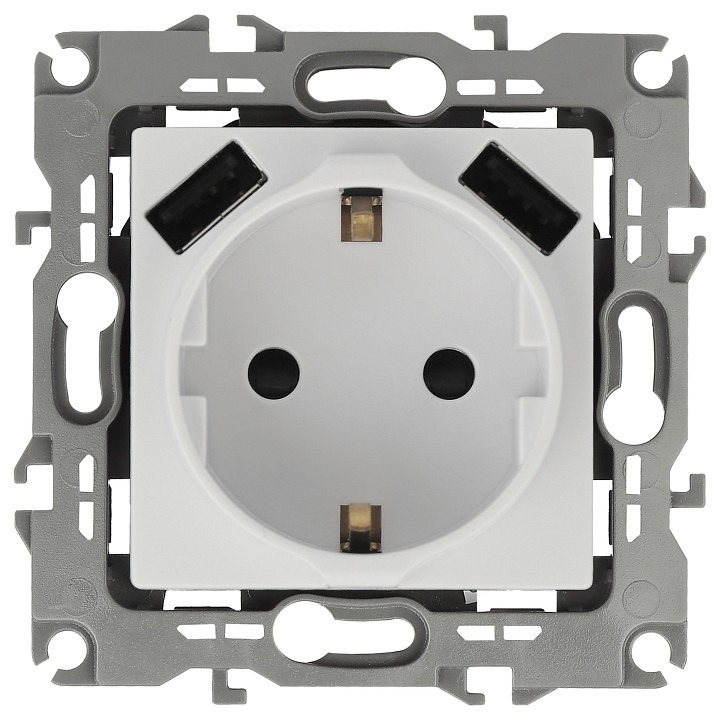 Фото Розетка с заземлением и со шторкой и 2хUSB, без рамки Эра Эра 12 12-4109-01 ER_B0047840 - интернет-магазин МегаТерем в Москве