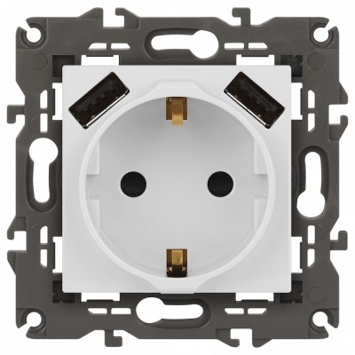 Розетка с заземлением и со шторкой и 2хUSB, без рамки Эра Эра Elegance 14-4109-01М ER_B0065773
