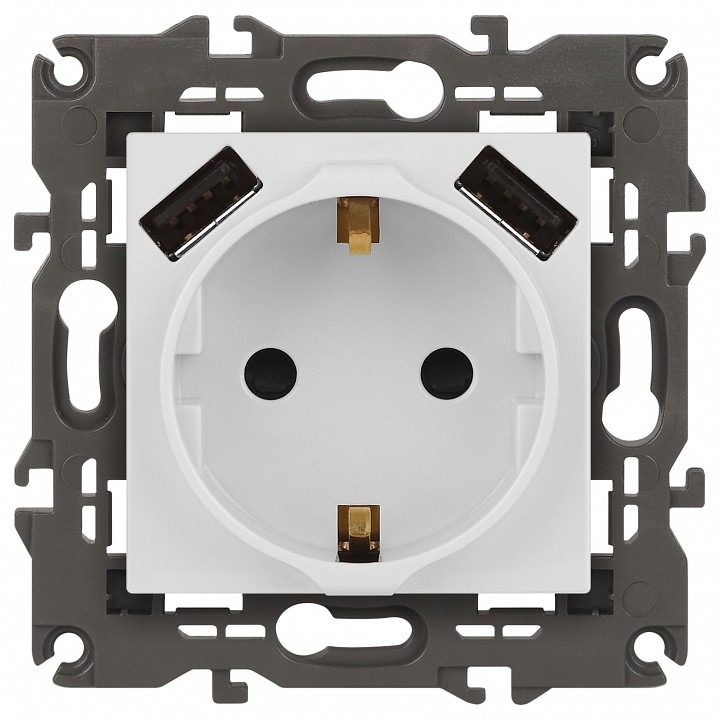 Фото Розетка с заземлением и со шторкой и 2хUSB, без рамки Эра Эра Elegance 14-4109-01М ER_B0065773 - интернет-магазин МегаТерем в Москве