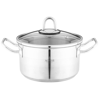 Кастрюля agness 18x10 см 2,3 л высококачественная нерж сталь 18/10 со стекл.крышкой (916-451) 