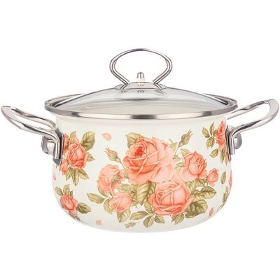 Кастрюля agness эмалированная со стекл. крышкой серия "корейская роза" 2.0 л, 18*11 см (915-136) 