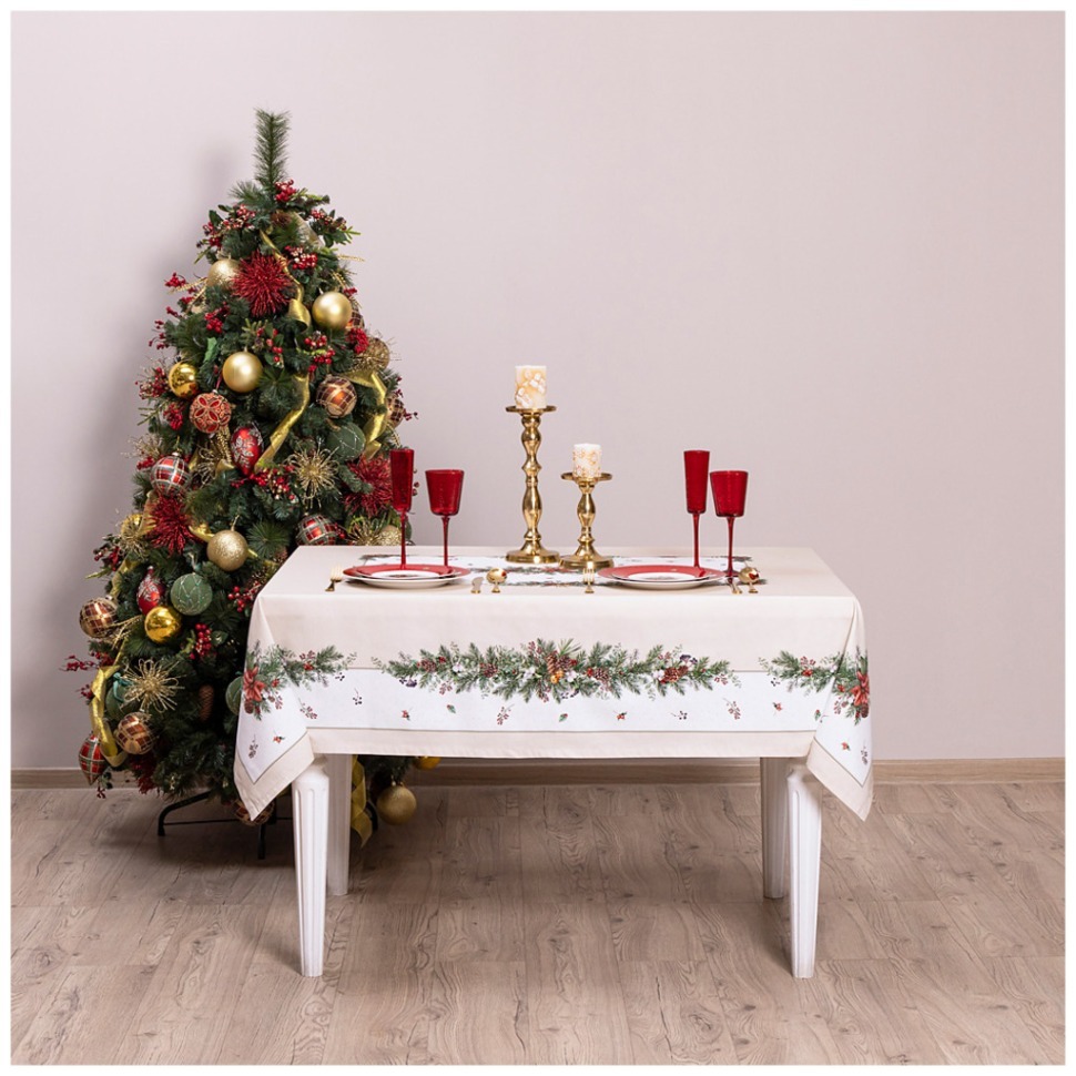 Фото Скатерть celebration 140х110см ,бежевый,100% хлопок с пропиткой,твил,горох Lefard (850-734-26) - интернет-магазин МегаТерем в Москве