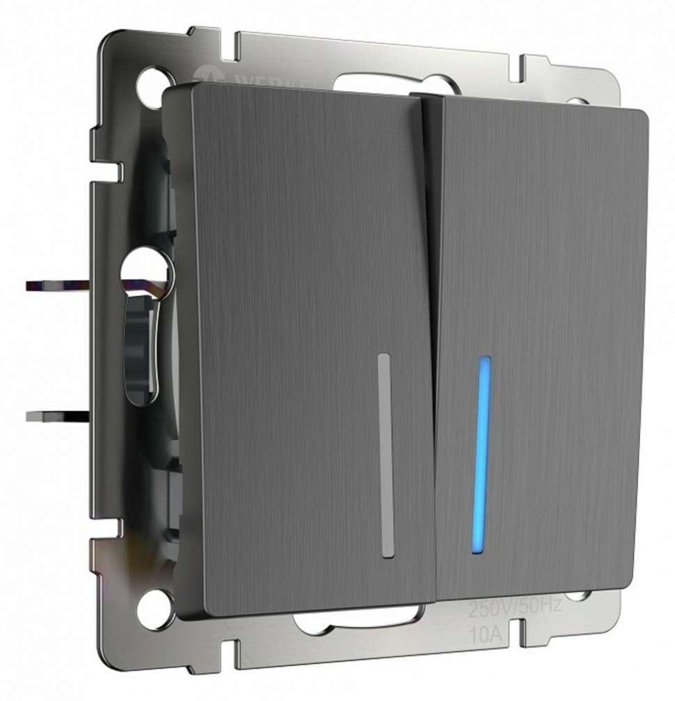 Фото Выключатель двухклавишный с подсветкой без рамки Werkel графит рифленый W1120104 WRK_a050747 - интернет-магазин МегаТерем в Москве