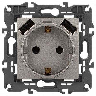 Розетка с заземлением и со шторкой и 2хUSB, без рамки Эра Эра Elegance 14-4109-16 ER_B0065775