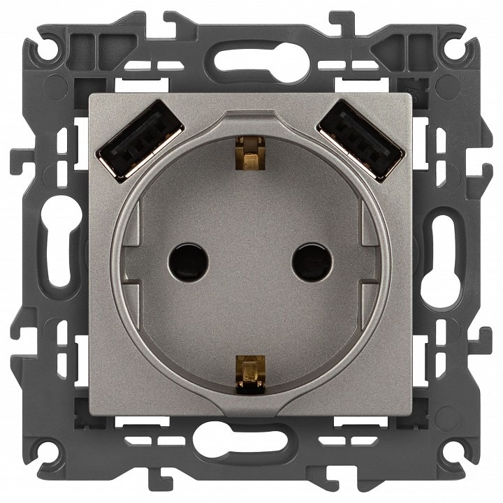 Фото Розетка с заземлением и со шторкой и 2хUSB, без рамки Эра Эра Elegance 14-4109-16 ER_B0065775 - интернет-магазин МегаТерем в Москве