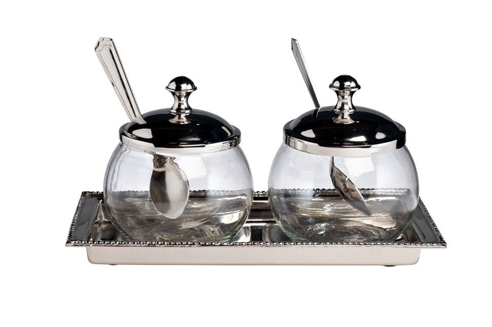 Фото Емкость д/хранения стекло/нерж.сталь (набор 2 шт на подставке) (TT-00012012) - интернет-магазин МегаТерем в Москве