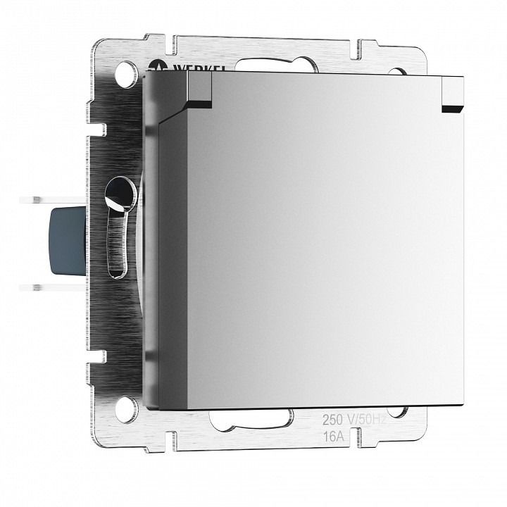 Фото Розетка с заземлением и со шторкой, без рамки с крышкой Werkel серебряный матовый W1171265 WRK_a069594 - интернет-магазин МегаТерем в Москве