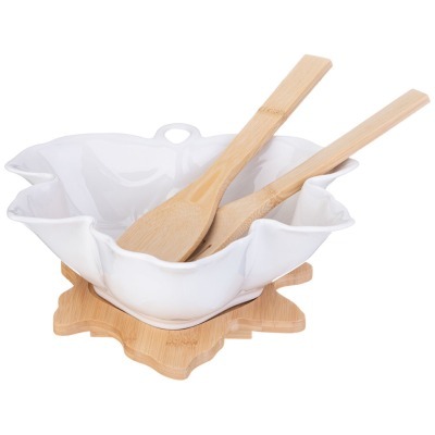 Салатник lefard "native" 24 см с ложкой и вилкой на дерев. подставке (587-186) 