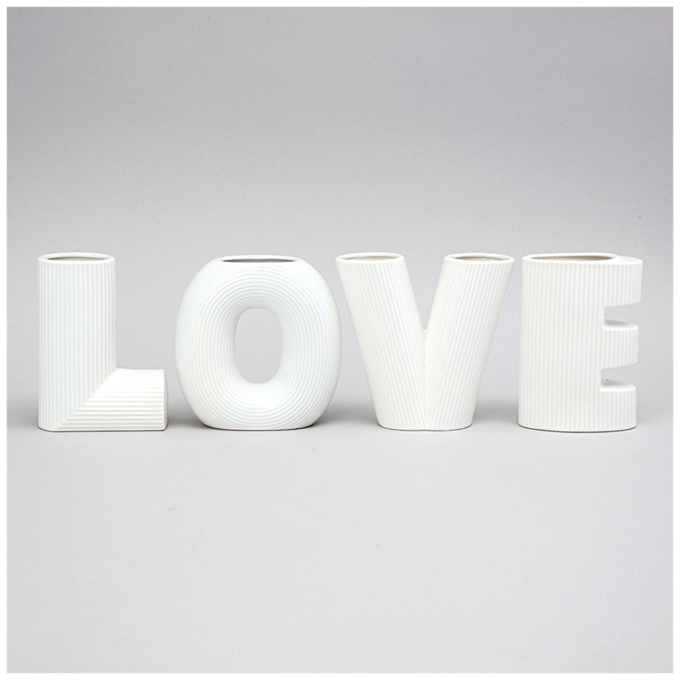 Фото Набор ваз love, высота 15.2см цвет: белый Lefard (374-140) - интернет-магазин МегаТерем в Москве