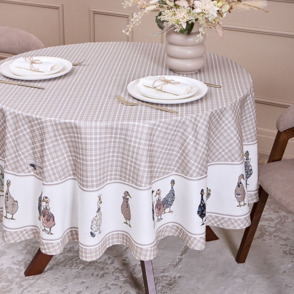 Фото Скатерть family farm круглая 190 см , 100% хлопок, клетка , твил, пропитка Lefard (850-748-22) - интернет-магазин МегаТерем в Москве