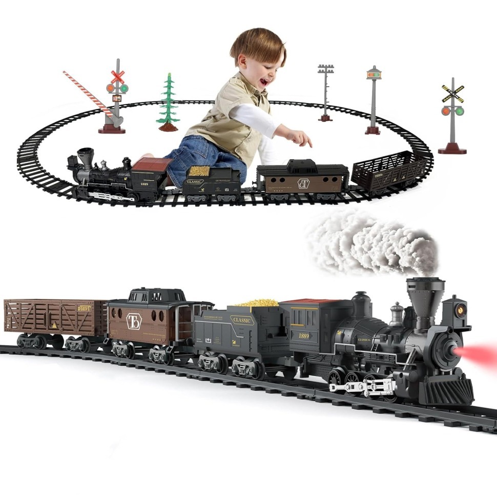 Фото Детская железная дорога Fenfa с паром, свет, звук (1613A) - интернет-магазин МегаТерем в Москве