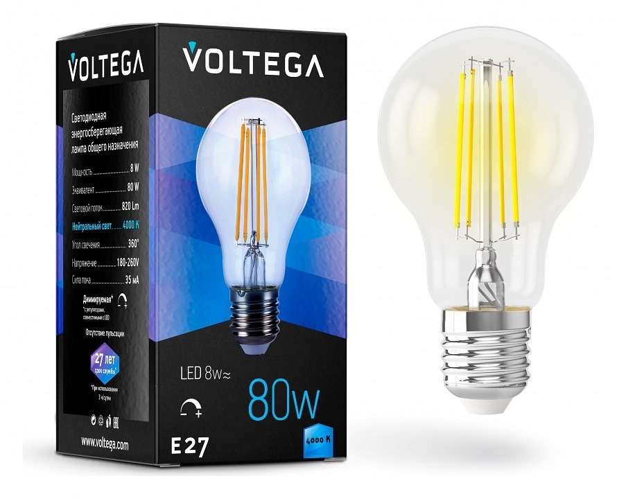 Фото Лампа светодиодная Voltega General purpose bulb E27 8Вт 4000K 5490 VLG_5490 - интернет-магазин МегаТерем в Москве