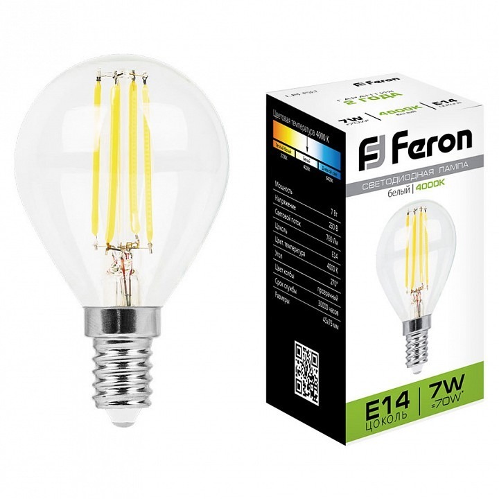Фото Лампа светодиодная Feron LB-52 E14 7Вт 4000K 25875 FE_25875 - интернет-магазин МегаТерем в Москве