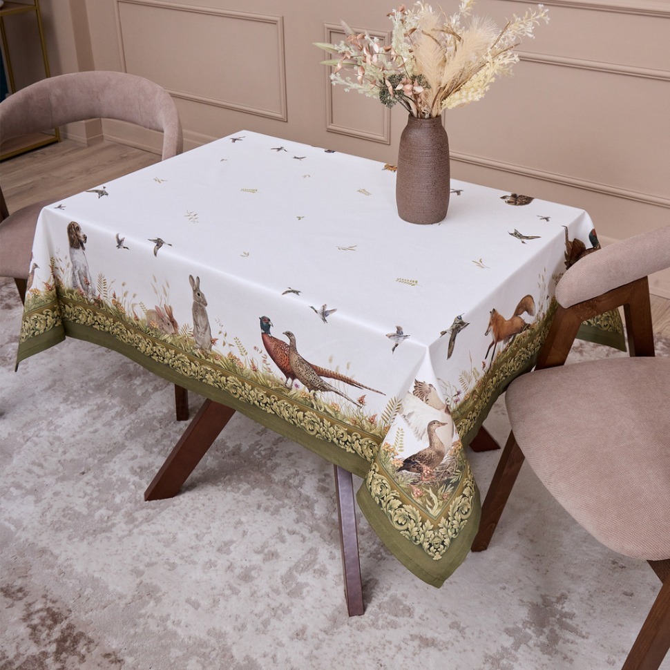 Фото Скатерть охота110х140см ,100% хлопок,зеленый,твил, пропитка Lefard (850-751-20) - интернет-магазин МегаТерем в Москве