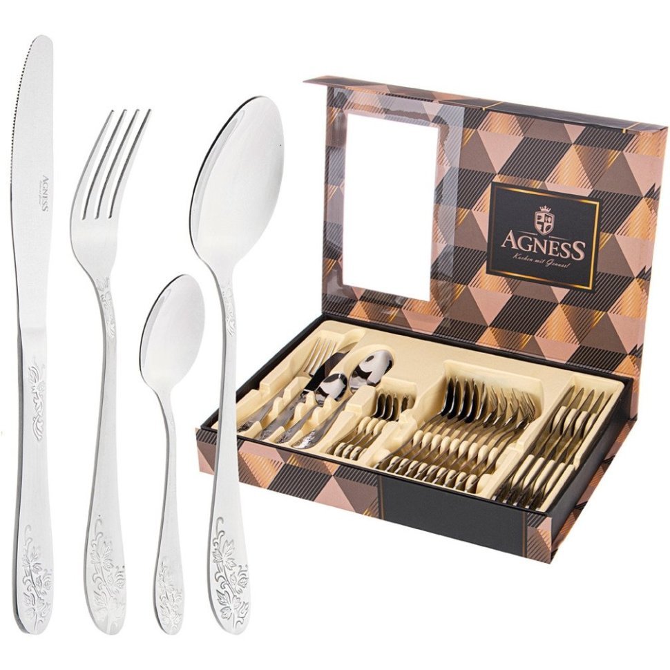 Фото Набор столовых приборов agness на 6 персон 24 пр. (942-042)  - интернет-магазин МегаТерем в Москве