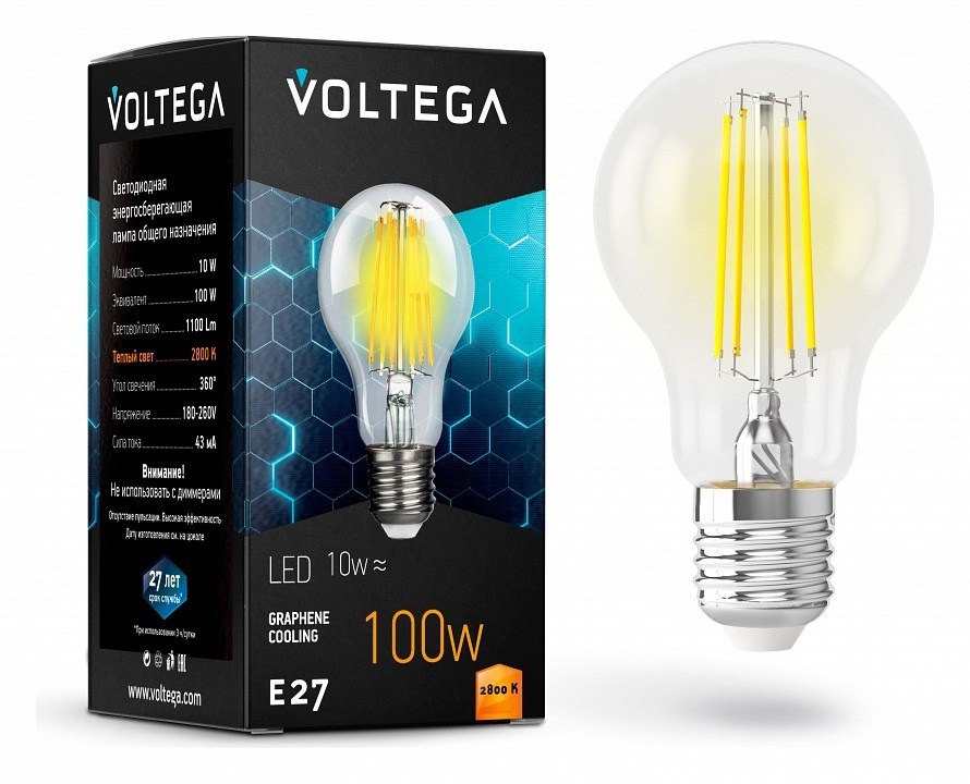 Фото Лампа светодиодная Voltega General purpose bulb E27 10Вт 2800K 7102 VLG_7102 - интернет-магазин МегаТерем в Москве