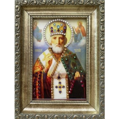 Икона Николай Чудотворец малая с кристаллами Swarovski (1445)