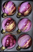 Набор стеклянных шаров  ø 8 см 6 шт. малиновый с разводами в дисплее (87197) 