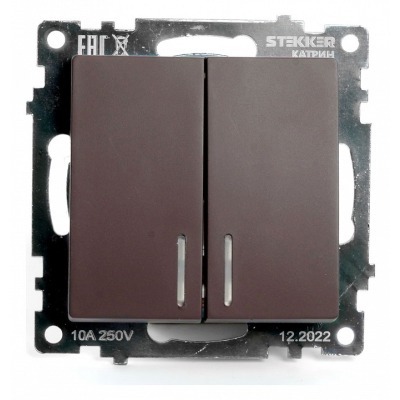 Выключатель двухклавишный с подсветкой без рамки Stekker Катрин 49021 FE_49021
