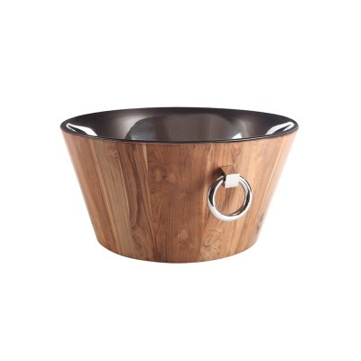 Емкость для охлаждения вина D313, тиковое дерево, сталь, Shiny Nickel, ROOMERS FURNITURE