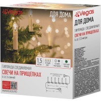 Светодиодная гирлянда для дома (теплый свет) Vegas Свечи на прищепках 6 LED 1,5 м 220V 55127 (69164)