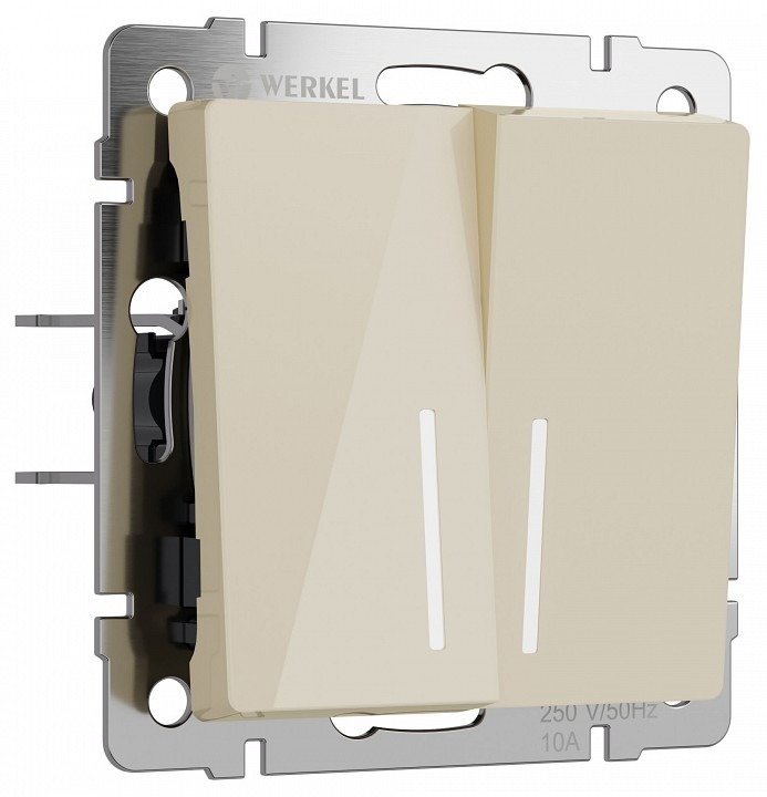 Фото Выключатель проходной двухклавишный с подсветкой без рамки Werkel айвори акрил W1122143 WRK_a064059 - интернет-магазин МегаТерем в Москве