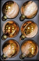 Набор стеклянных шаров  ø 8 см 6 шт. оранжевый с разводами в дисплее (87199) 