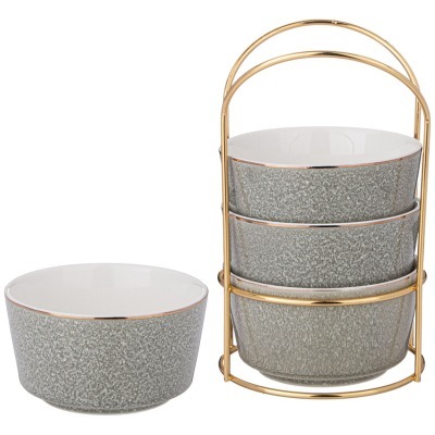 Набор салатников на металл. подставке lefard "grain" 4 шт. 350 мл 11,5*6,5 см мятный (42-527) 