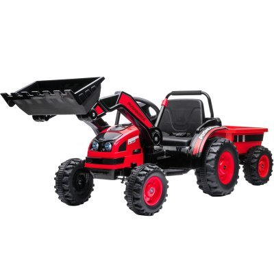Детский электромобиль трактор с ковшом и прицепом (красный, 2WD, EVA) (HL389-LUX-RED-TRAILER)