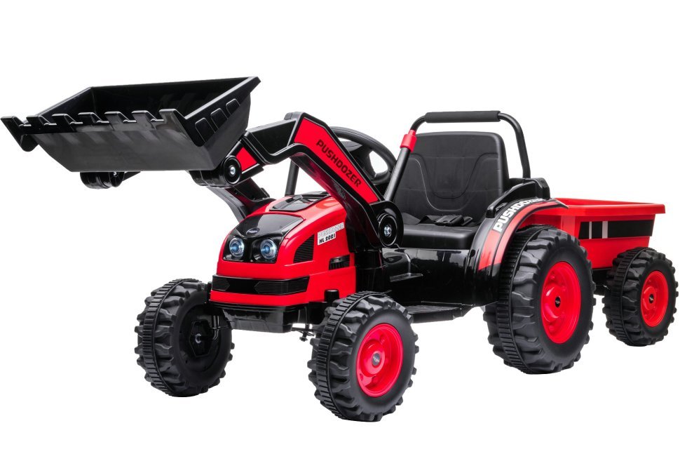 Фото Детский электромобиль трактор с ковшом и прицепом (красный, 2WD, EVA) (HL389-LUX-RED-TRAILER) - интернет-магазин МегаТерем в Москве
