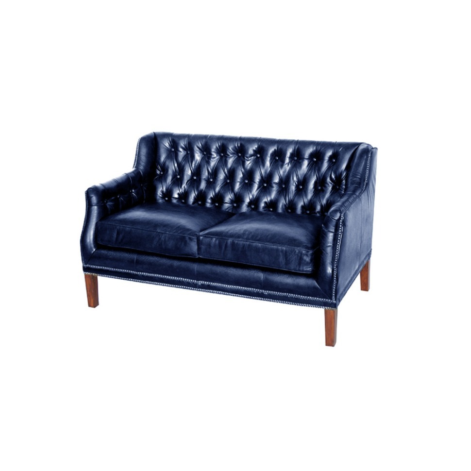 Фото Диван 8829-2D/blueB#72, обивка кожа, ножки дерево, ROOMERS FURNITURE - интернет-магазин МегаТерем в Москве