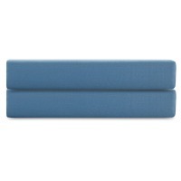 Простыня на резинке из премиального сатина джинсово-синего цвета из коллекции essential,  160х200х30 (79843)