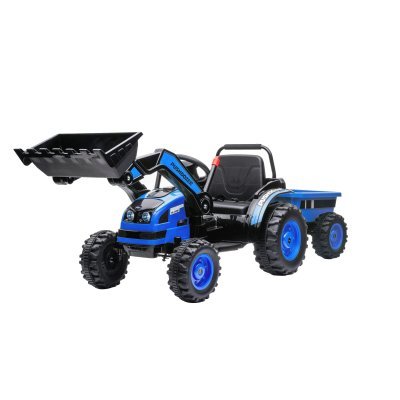 Детский электромобиль трактор с ковшом и прицепом (синий, 2WD, EVA) (HL389-LUX-BLUE-TRAILER)