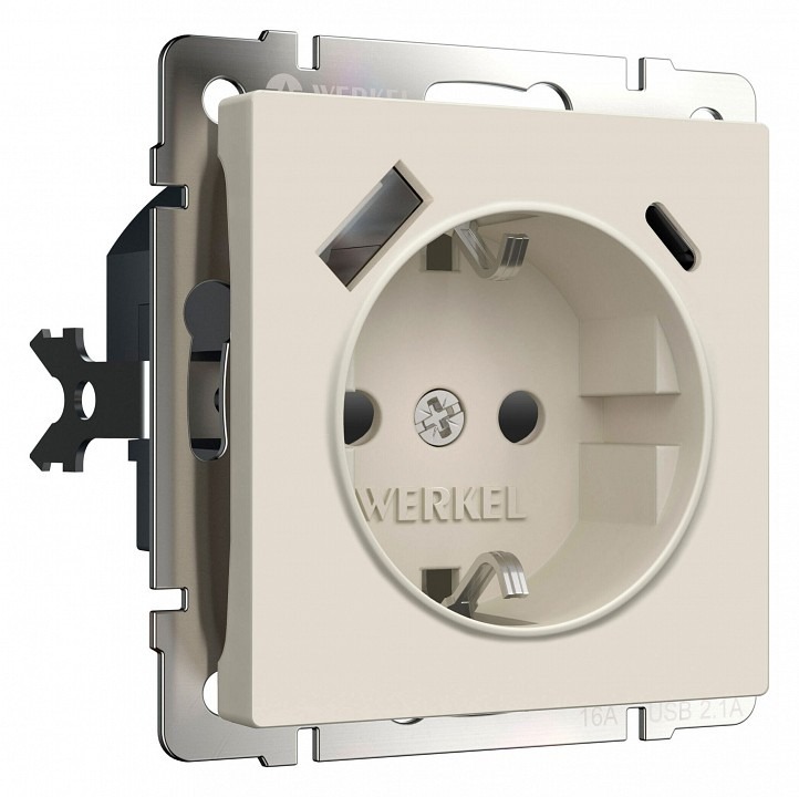 Фото Розетка с заземлением и со шторкой и 2хUSB type A и C, без рамки Werkel айвори матовый W1171762 WRK_a069611 - интернет-магазин МегаТерем в Москве