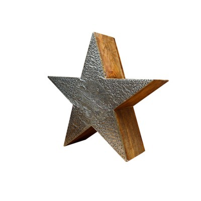 Декор звезда HD-AM-53, дерево, металл, Light burnt with ant. silver metal finish, ROOMERS FURNITURE