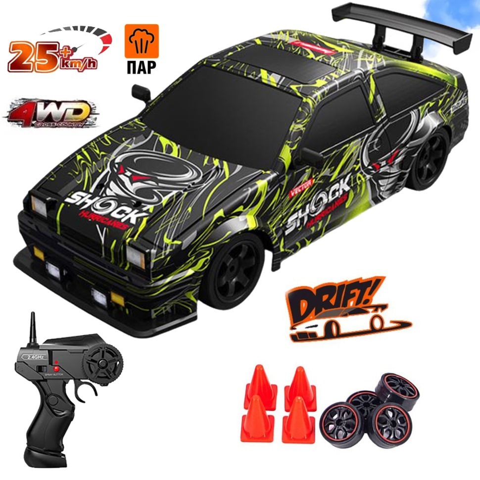 Фото Радиоуправляемая машина для дрифта HB Toyota AE86 (4WD, свет, пар, акб, 1:16) - SC16A16 - интернет-магазин МегаТерем в Москве