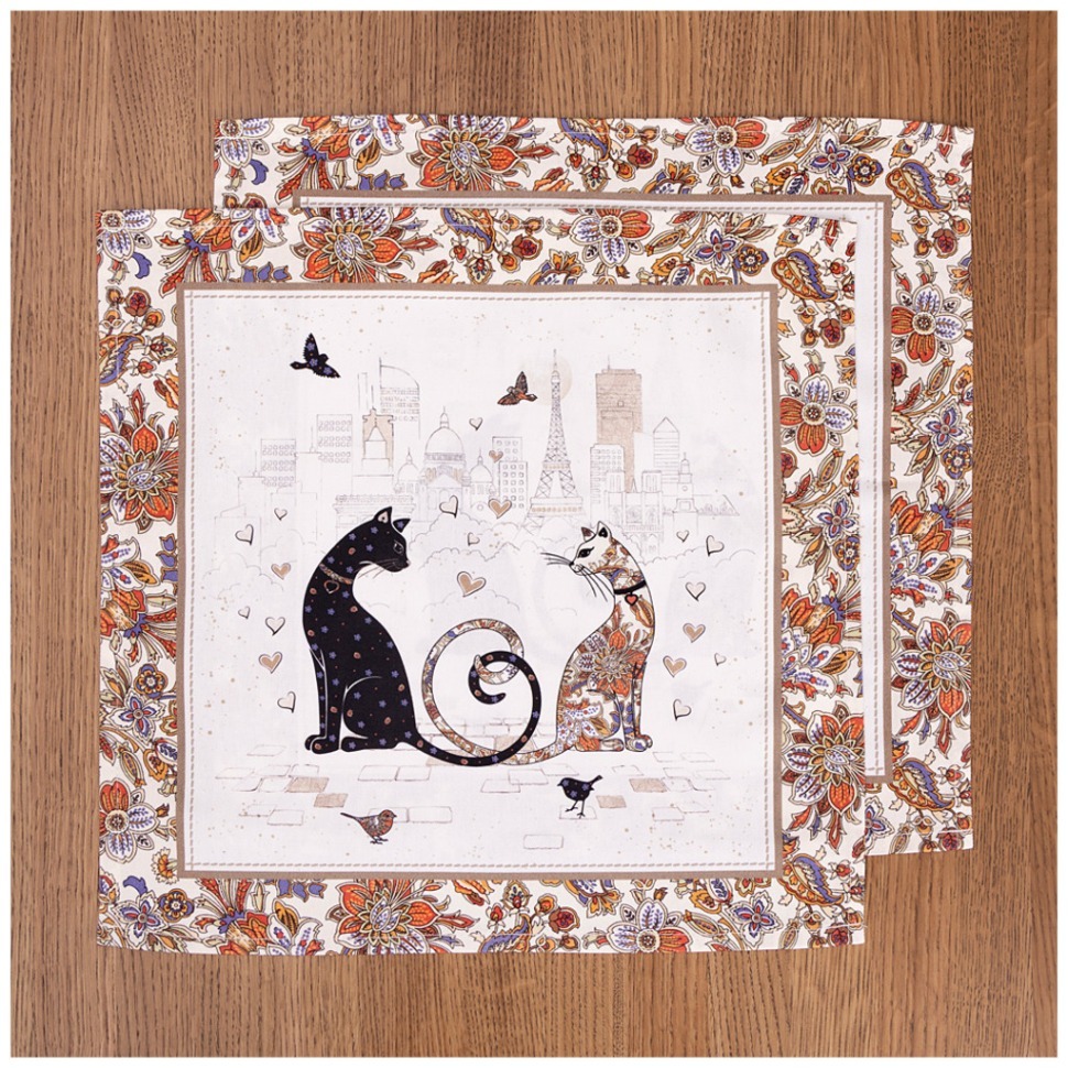 Фото Набор салфетки парижские коты  2 шт 40*40 твилл Lefard (850-746-81) - интернет-магазин МегаТерем в Москве