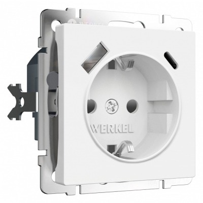 Розетка с заземлением и со шторкой и 2хUSB type A и C, без рамки Werkel белый матовый W1171761 WRK_a069613