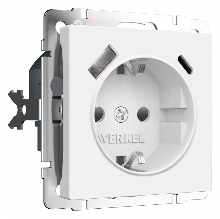 Фото Розетка с заземлением и со шторкой и 2хUSB type A и C, без рамки Werkel белый матовый W1171761 WRK_a069613 - интернет-магазин МегаТерем в Москве