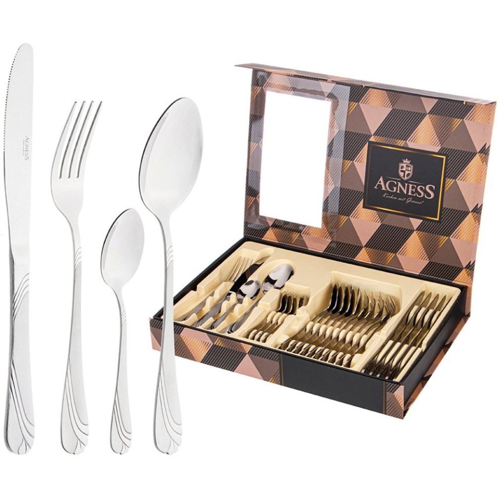 Фото Набор столовых приборов agness на 6 персон 24 пр. (942-046)  - интернет-магазин МегаТерем в Москве