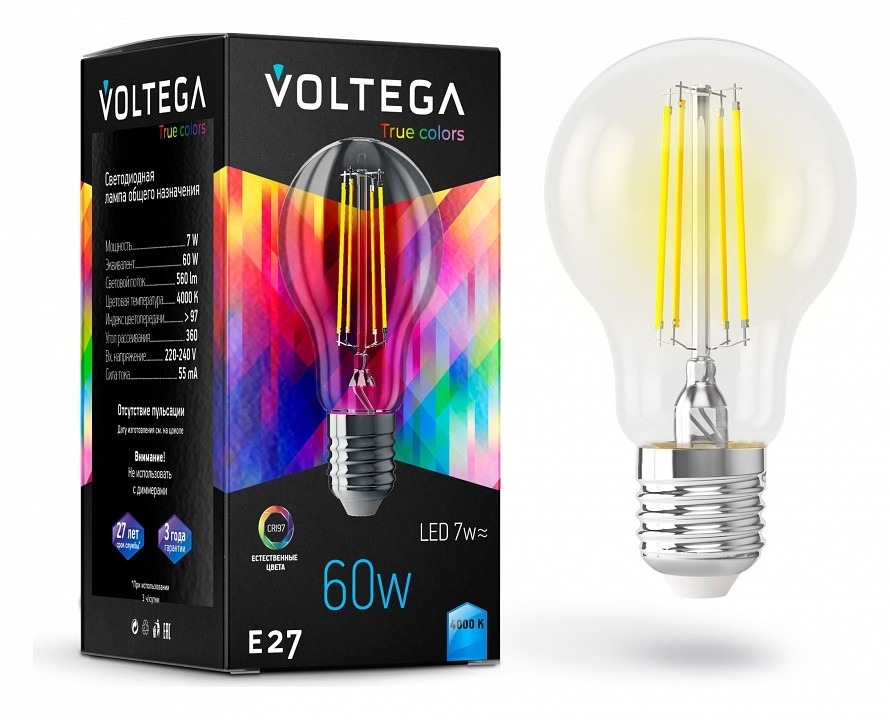 Фото Лампа светодиодная Voltega General purpose bulb E27 7W High CRI E27 7Вт 4000K 7155 VLG_7155 - интернет-магазин МегаТерем в Москве