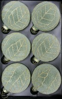 Набор стеклянных шаров  ø 8 см 6 шт. зеленый в инее с листьями в дисплее (87219) 
