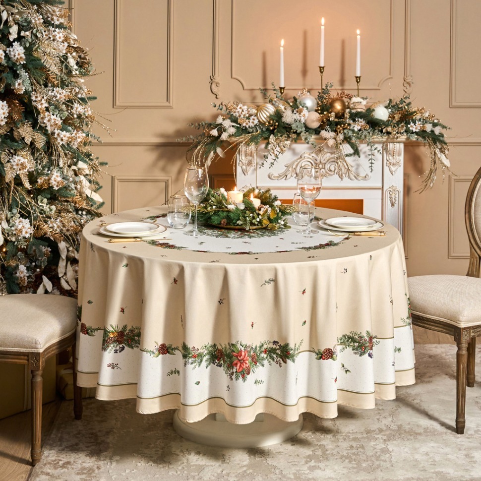 Фото Скатерть круглая celebration 220см ,бежевый, 100% хлопок,твил,пропитка Lefard (850-734-28) - интернет-магазин МегаТерем в Москве