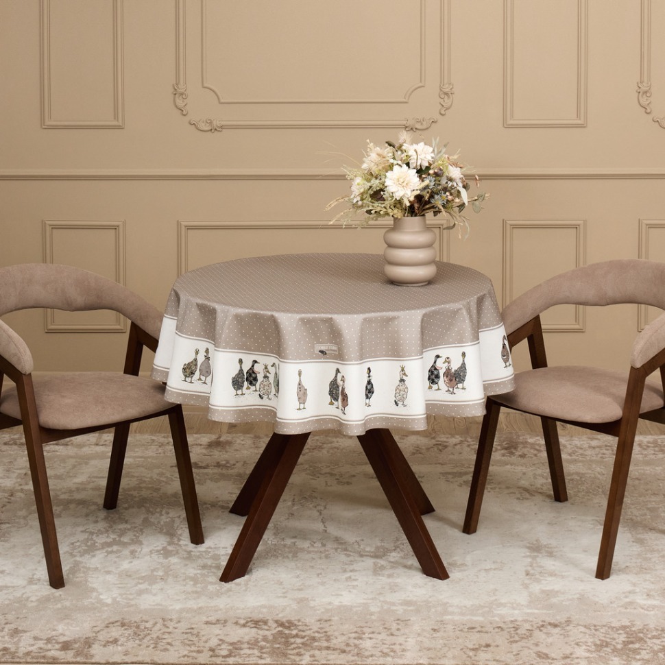 Фото Скатерть круглаяfamily farm 150 см ,100% хлопок,капучино ,твил, пропитка Lefard (850-749-23) - интернет-магазин МегаТерем в Москве