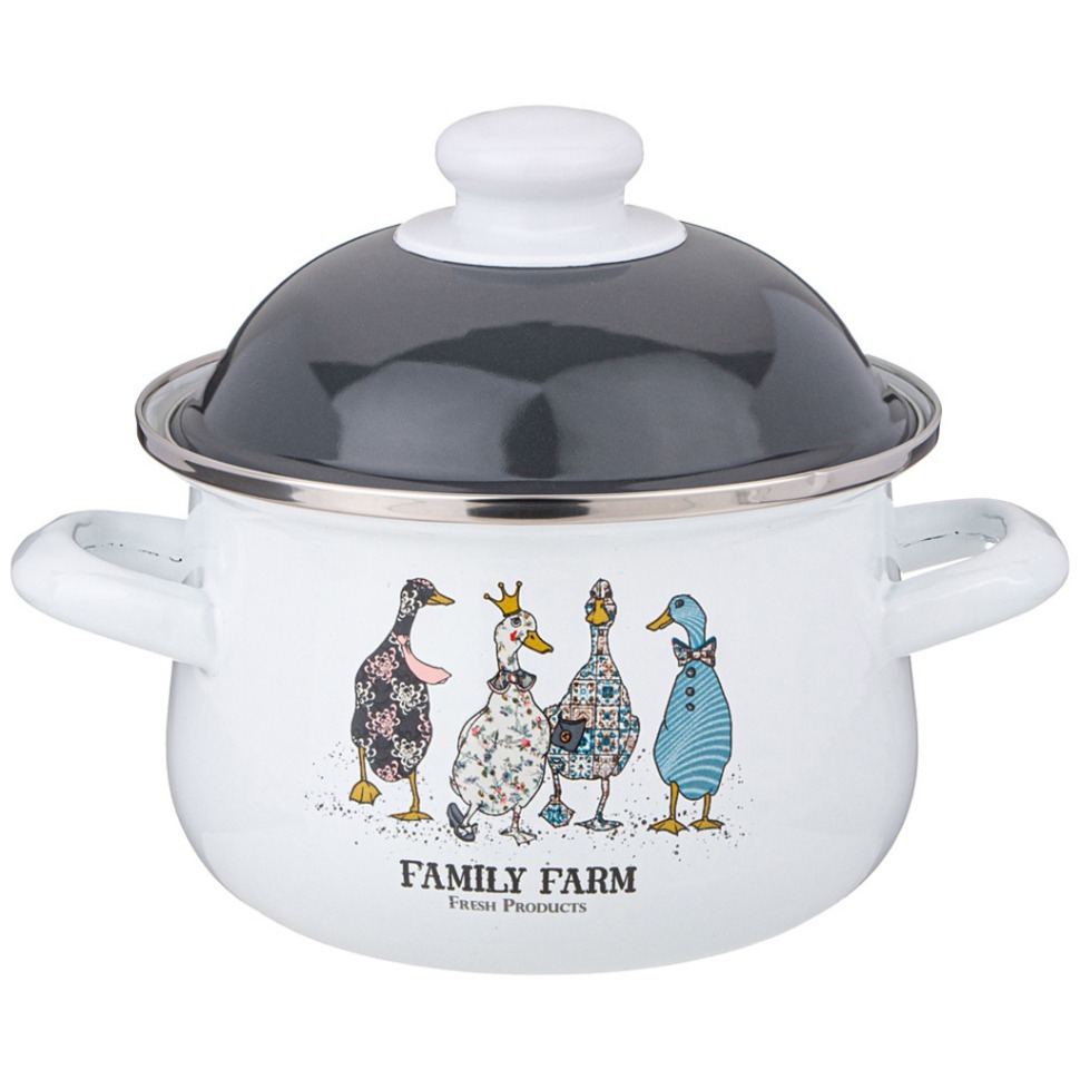 Фото Кастрюля agness эмалированная с эмал.крышкой серия family farm, 1.5 л, 16*10 см (934-620)  - интернет-магазин МегаТерем в Москве