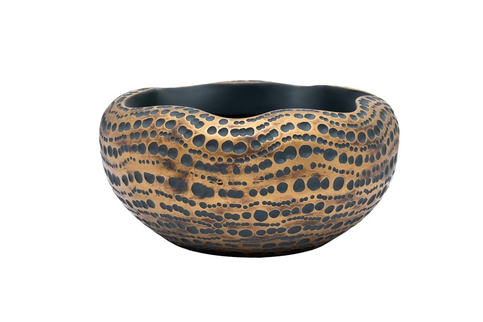 Фото Кашпо синее с золотом d32*16см (TT-00011766) - интернет-магазин МегаТерем в Москве