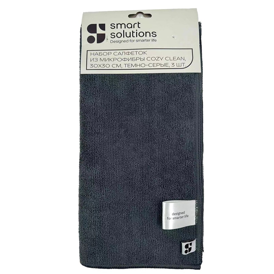Фото Набор салфеток из микрофибры cozy clean, 30х30 см, темно-серые, 3 шт. (77398) - интернет-магазин МегаТерем в Москве