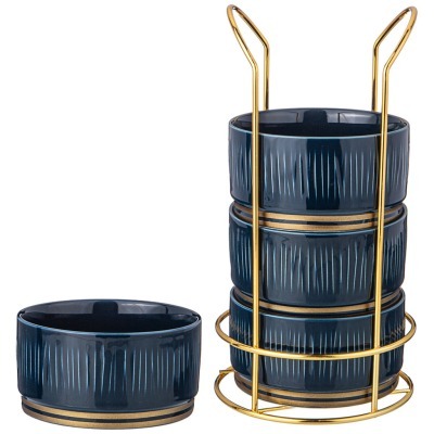 Набор салатников lefard "herbal" на металл. подставке 4 шт. 11,5*6 см 450 мл синий (42-501) 