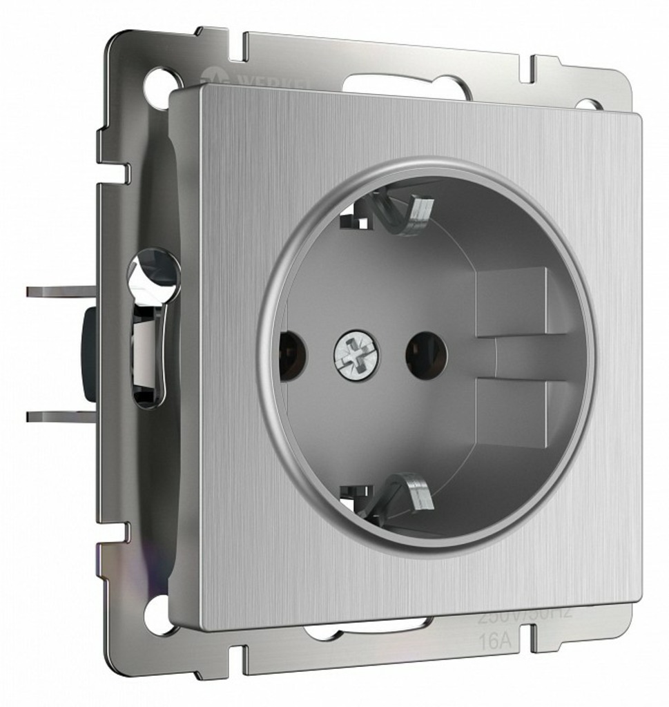 Фото Розетка с заземлением и со шторками, без рамки Werkel cеребряный рифленый W1171109 WRK_a051352 - интернет-магазин МегаТерем в Москве