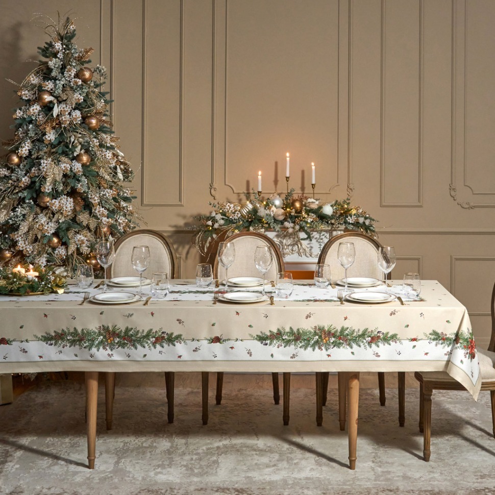 Фото Скатерть celebration 140х400см ,бежевый,100% хлопок с пропиткой,твил (850-734-29)  - интернет-магазин МегаТерем в Москве